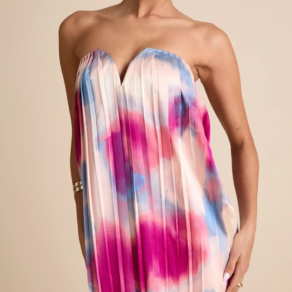 Lulu's Strapless Pink and Blue Maxi Dress - Picture 2 of 6